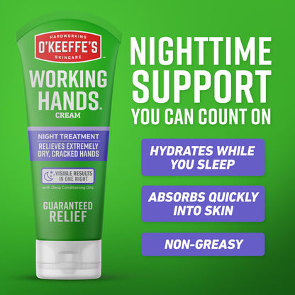 O'Keeffe's Working Hands Night Treatment Hand Cream, Restorative Lotion Works While You Sleep, Deep Conditioning Oils, 7oz/198g Tube, (Pack of 1) - Available at All In One Marketplace Canada