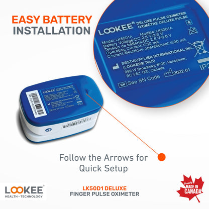 LOOKEE LK50D1 Deluxe Fingertip Pulse Oximeter | Proudly Canadian Finger SpO2 Blood Oxygen Monitor with Auto Rotate OLED Display, Plethysmograph & Pulse Graph | Blue - Available at All In One Marketplace Canada