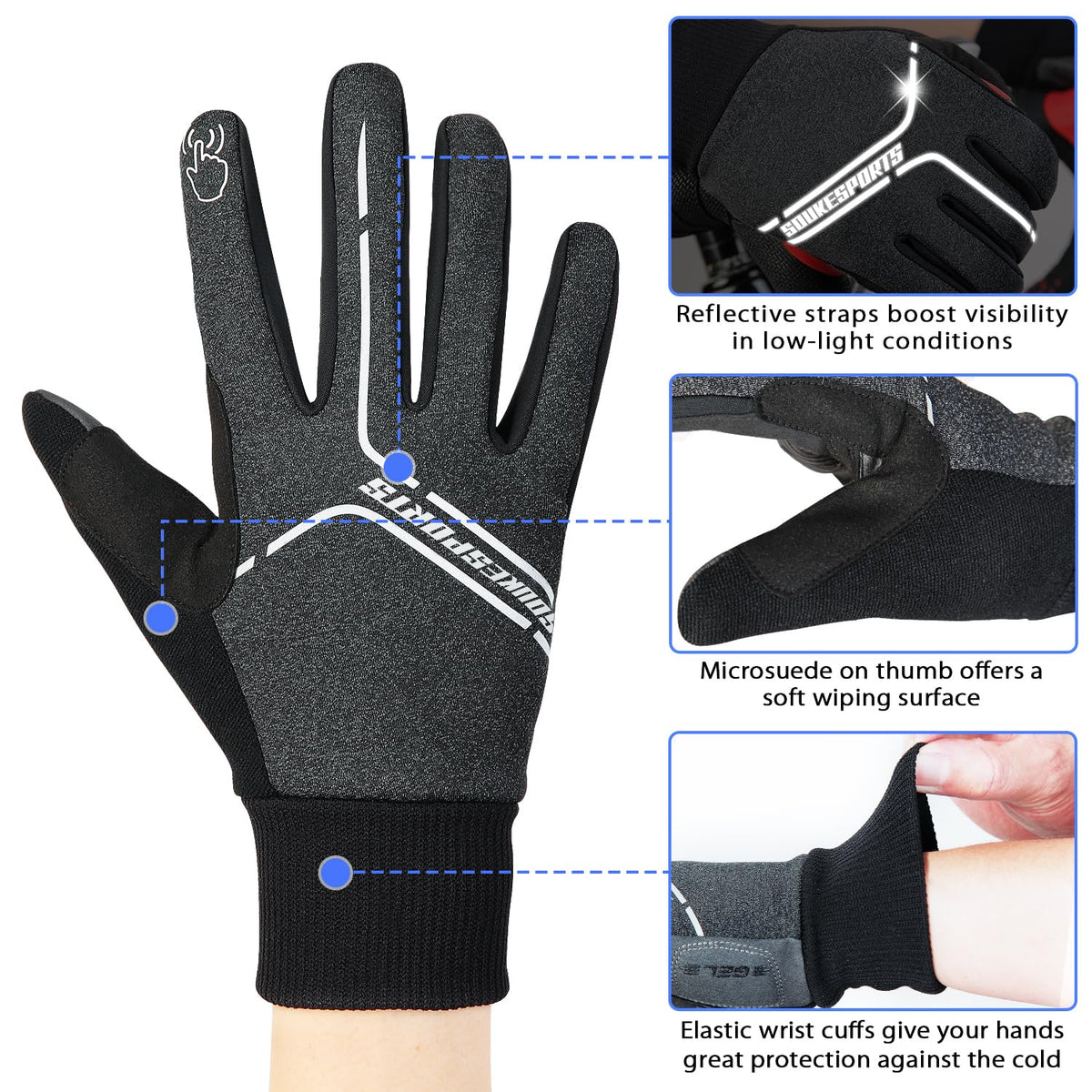 Souke Sports Winter Thin Cycling Gloves, Men Women Lightweight Thermal Padded Bike Gloves, Touchscreen Waterproof for Riding Running Hiking GE L 🍁 All In One Marketplace Canada