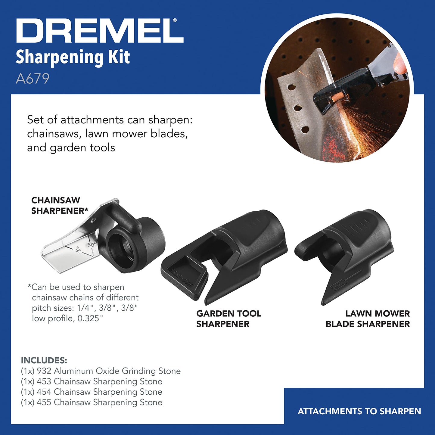 Dremel A679-02 Sharpening Attachment Kit for Sharpening Outdoor Gardening Tools, Chainsaws, and Home DIY Projects, Medium Dremel