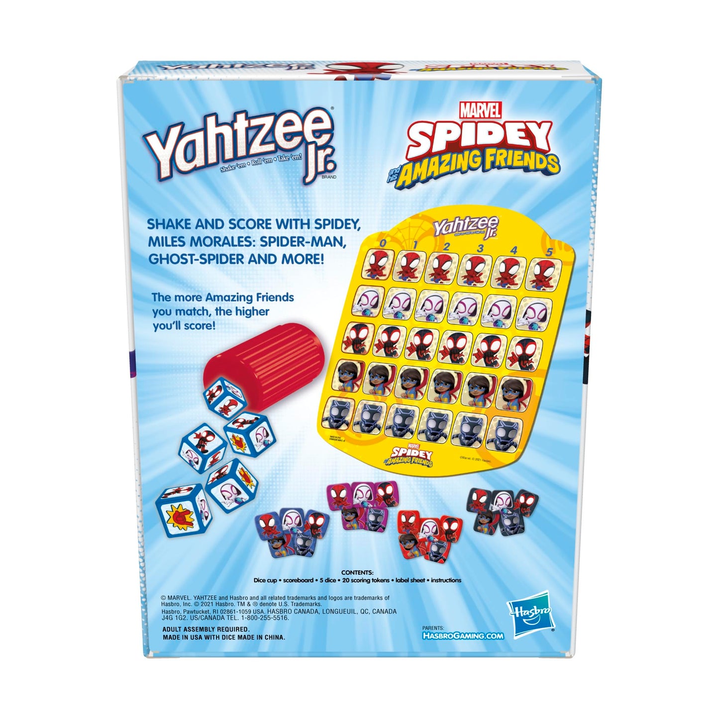 Hasbro Yahtzee Jr.: Marvel Spidey and His Amazing Friends Edition Board Game for Kids Ages 4 and Up, Counting and Matching Game for Preschoolers, English Hasbro Gaming