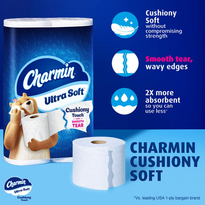 Charmin Toilet Paper Ultra Soft Cushiony Touch, 12 Family Mega XL Rolls = 84 Regular Rolls