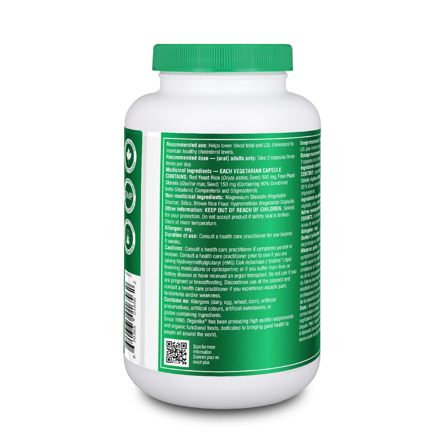 Organika Canadian-Made Red Yeast Rice Plus- Plant Sterols, Cholesterol Support- 180vcaps - Available at All In One Marketplace Canada