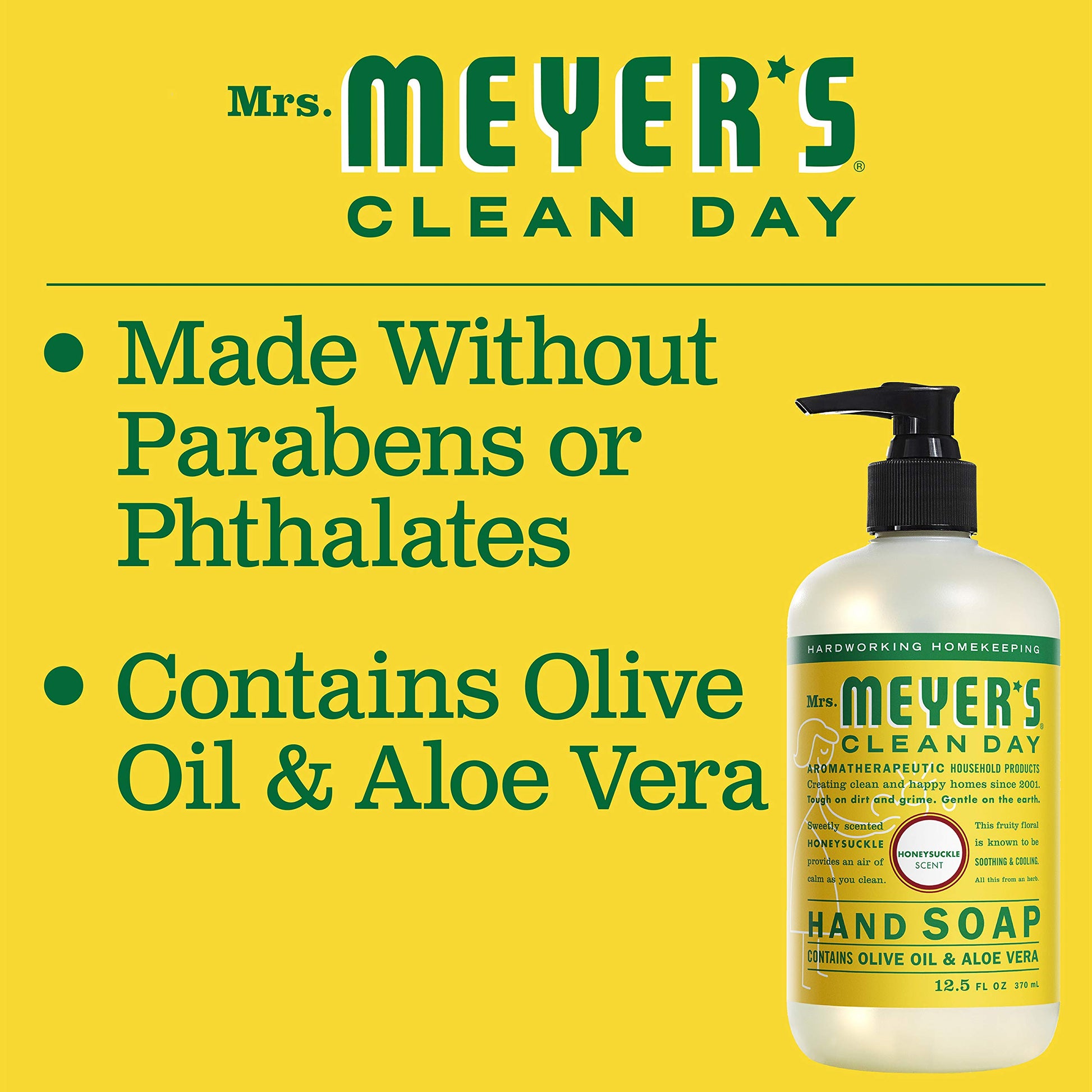 Mrs. Meyer's Hand Soap, Made with Essential Oils, Biodegradable Formula, Honeysuckle, 370 mL, 4 Pack MRS. MEYER'S