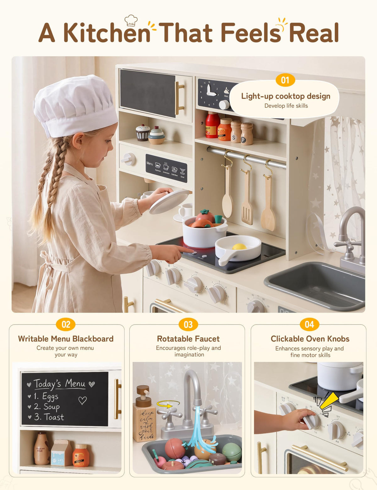 besrey Wooden Play Kitchen Set for Kids with Real Lights and Sounds 🍁 All In One Marketplace Canada