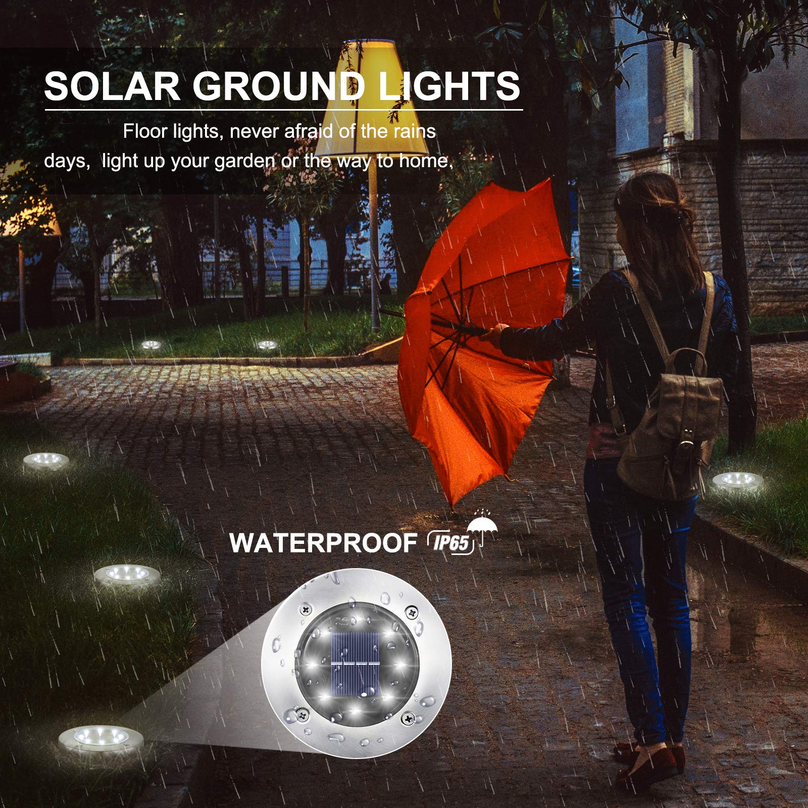 LYHOPE Solar Ground Lights Outdoor, 16 Pack 8 LED Solar Disk Lights Waterproof Garden In-ground Pathway Lights Landscape Lighting for Lawn,Yard,Deck,Patio,Walkway (White)