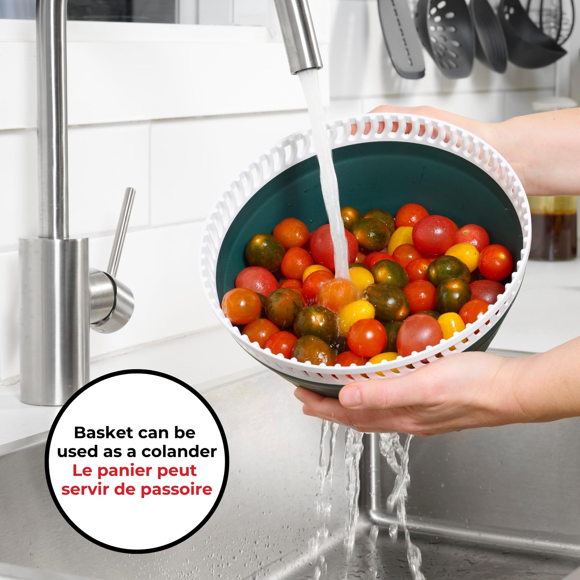 Starfrit Collapsible Salad Spinner 3L Capacity - Compact Storage - Basket Doubles as Colander - Bowl Can Be Used For Serving - Available at All In One Marketplace Canada