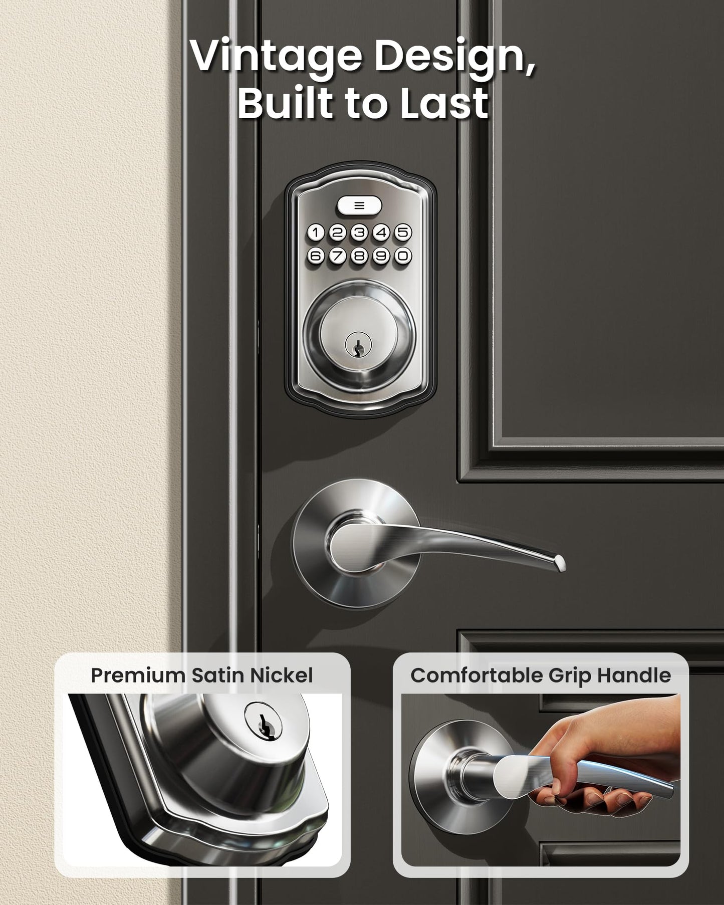 Veise Keyless Entry Door Lock with 2 Lever Handles - Electronic Keypad Deadbolt, Easy Installation Digital Smart Front Door Lock Set, Satin Nickel Veise