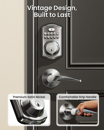 Veise Keyless Entry Door Lock with 2 Lever Handles - Electronic Keypad Deadbolt, Easy Installation Digital Smart Front Door Lock Set, Satin Nickel Veise