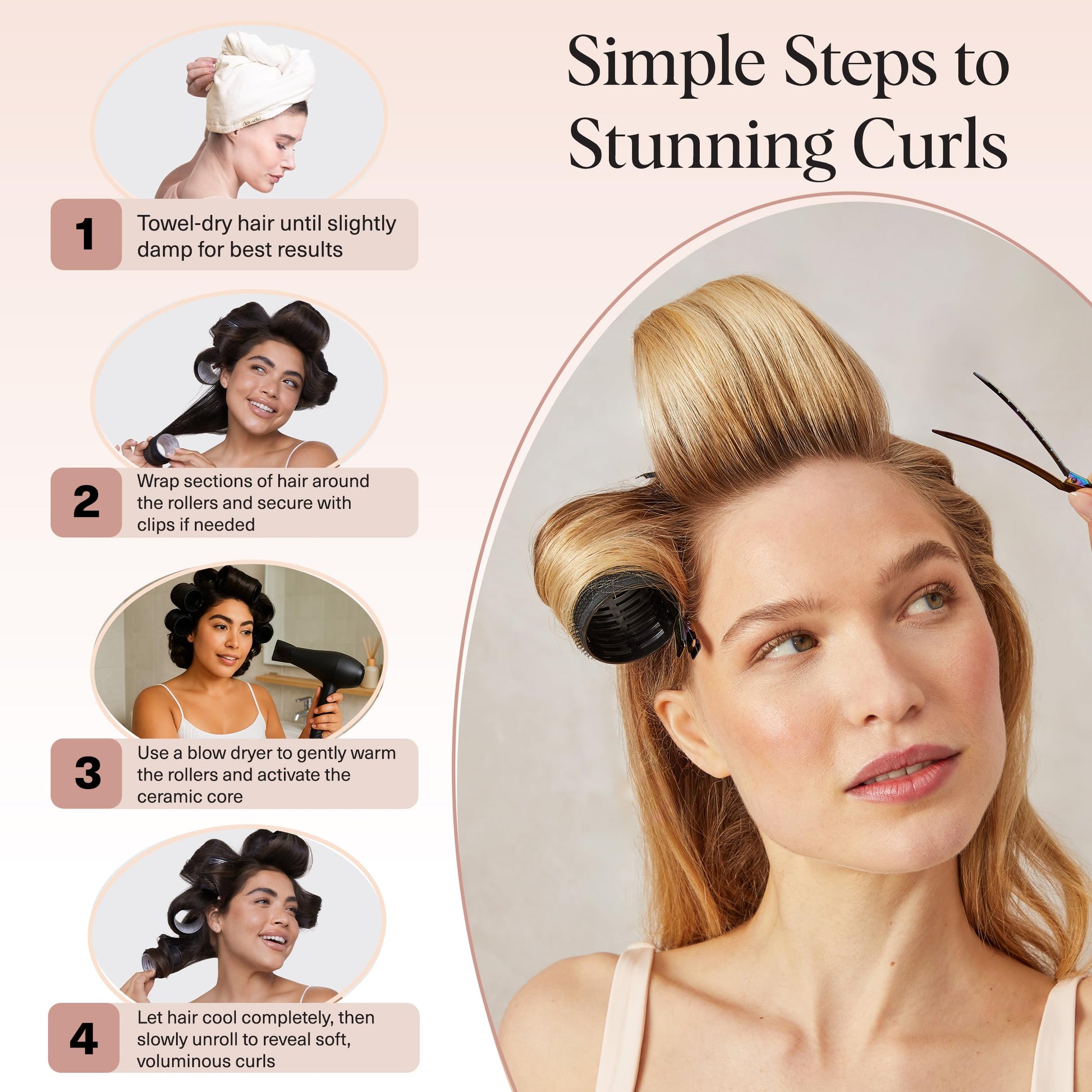 Kitsch Ceramic Thermal Hair Rollers for Women – Self Grip Hair Curlers for Heatless Curls Overnight - Volumizing Large Rollers for Short & Long Hair - For Long Lasting Frizz-Free Curls - Black, 8pcs - Available at All In One Marketplace Canada