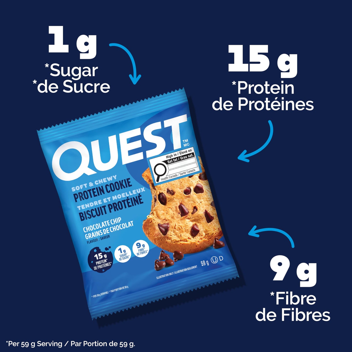 Quest Nutrition Chocolate Chip Protein Cookie - 15g Protein, 1g Sugar, Keto Friendly, 12-Pack