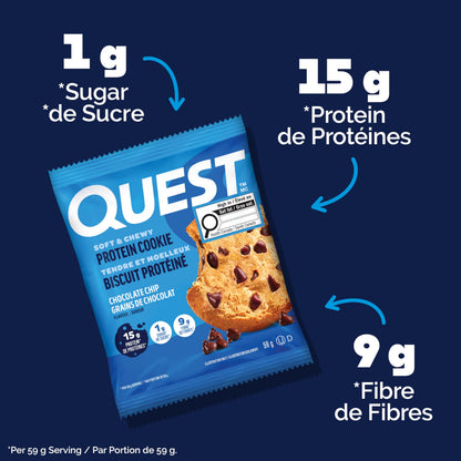 Quest Nutrition Chocolate Chip Protein Cookie - 15g Protein, 1g Sugar, Keto Friendly, 12-Pack