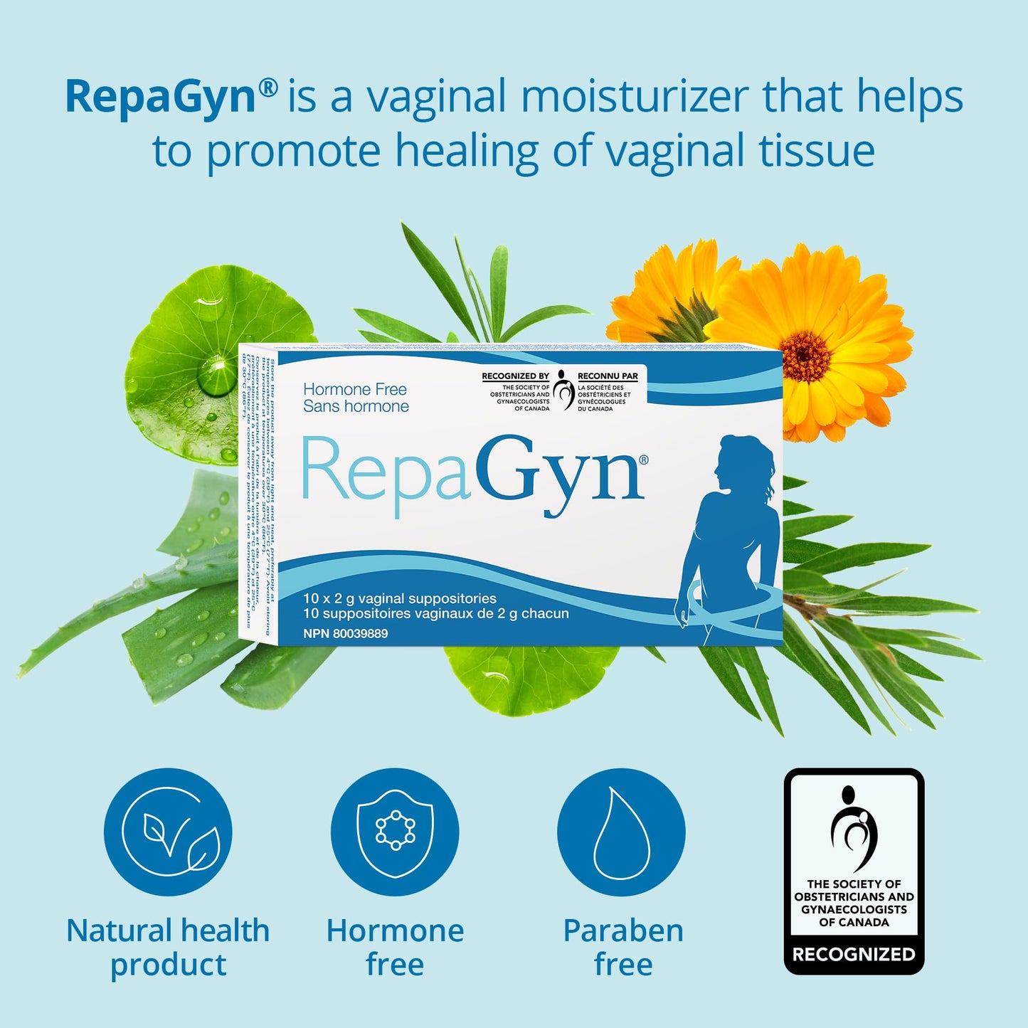 RepaGyn Vaginal Dryness Moisturizer - Helps Relieve Vaginal Dryness and Moisturizes Vaginal Tissue - Made with Hyaluronic Acid to Promote Healing of Vaginal Mucosa - Non-hormonal Natural Health Product - Available at All In One Marketplace Canada
