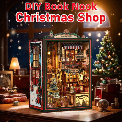 Christmas Book Nook Kit, DIY Miniature House Dollhouse Kit for Adults and Teens, Music Box, LED, 3D Wooden Puzzle Booknook Tiny House Bookshelf Christmas Decor, Gift for Family, Friends 🍁 All In One Marketplace Canada