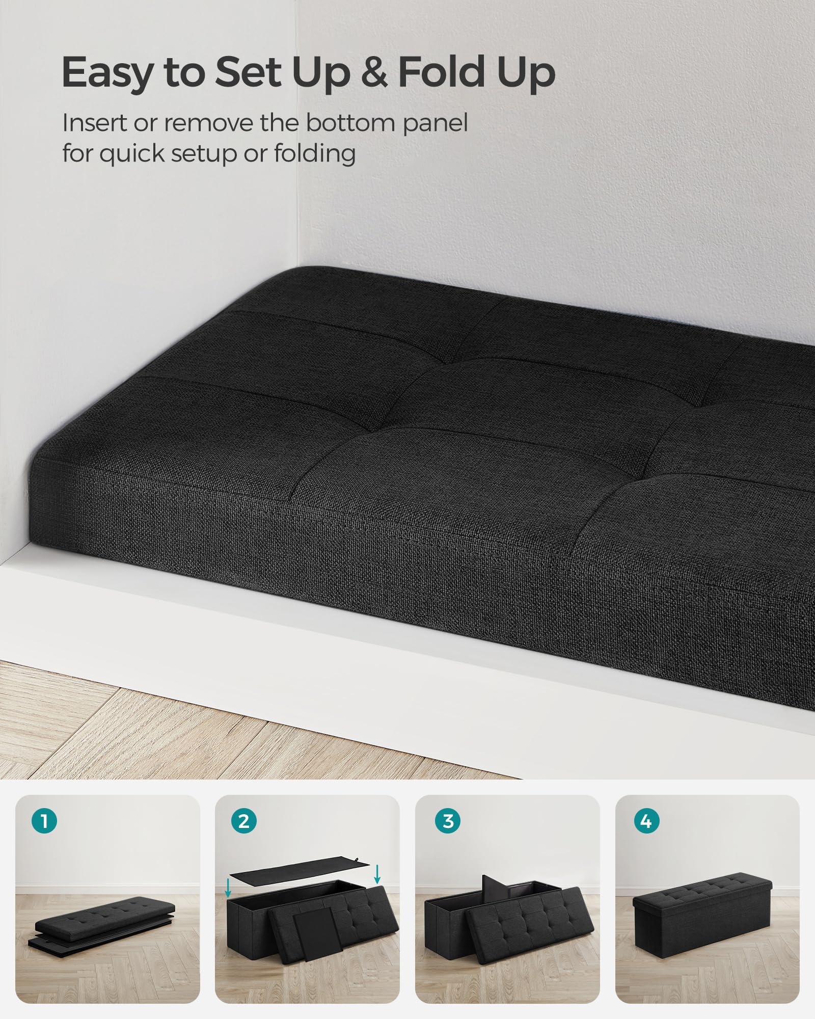 SONGMICS 110 cm Folding Storage Ottoman Bench, Padded Seat SONGMICS