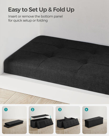 SONGMICS 110 cm Folding Storage Ottoman Bench, Padded Seat SONGMICS