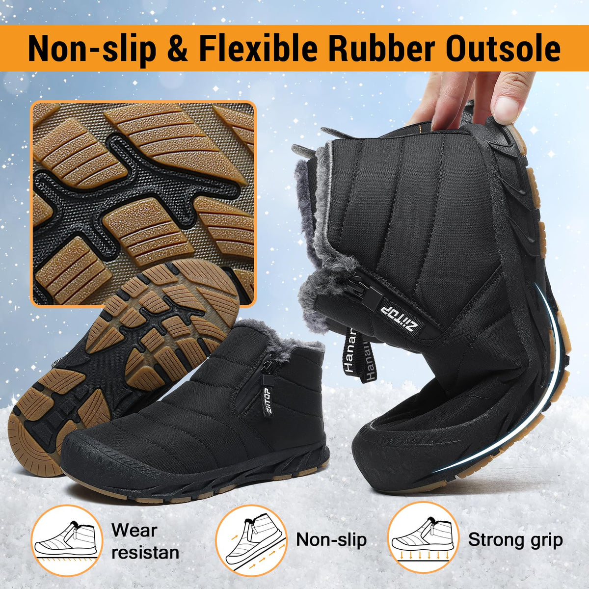 Snow Boots Mens Waterproof Winter Boots Fur Lined Warm Ankle Boots Zipper Closure Slip on Outdoor Boot Comfortable Walking Shoes 🍁 All In One Marketplace Canada
