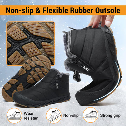 Snow Boots Mens Waterproof Winter Boots Fur Lined Warm Ankle Boots Zipper Closure Slip on Outdoor Boot Comfortable Walking Shoes 🍁 All In One Marketplace Canada