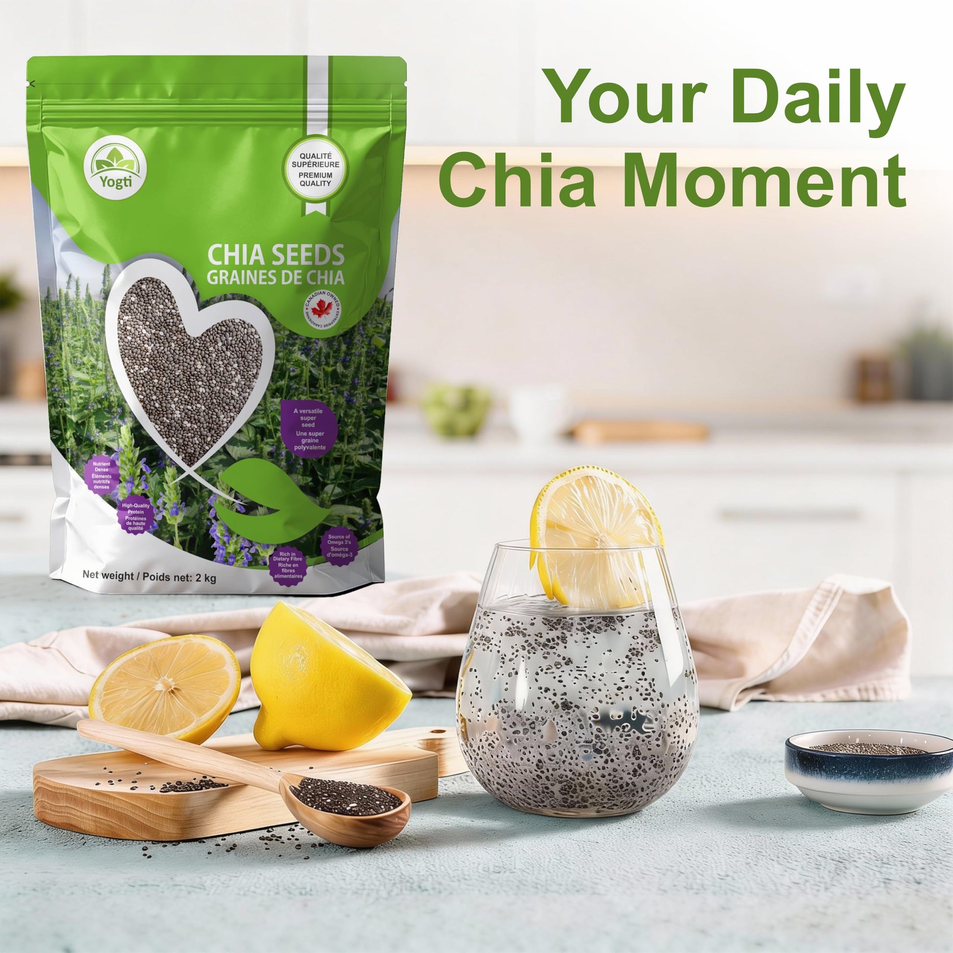 Yogti Black Chia Seeds - Jumbo Pack 2 Kilo, Raw Plant Based SuperFood, Natural, Keto Friendly, Kosher, Halal, Vegan, Source of Omega-3, Nutrient Dense, High Fiber, Rich in Magnesium, A Versatile Superseed for Smoothies, Baking, Salads, and Chia Pudding, R Yogti