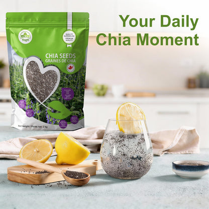 Yogti Black Chia Seeds - Jumbo Pack 2 Kilo, Raw Plant Based SuperFood, Natural, Keto Friendly, Kosher, Halal, Vegan, Source of Omega-3, Nutrient Dense, High Fiber, Rich in Magnesium, A Versatile Superseed for Smoothies, Baking, Salads, and Chia Pudding, R Yogti