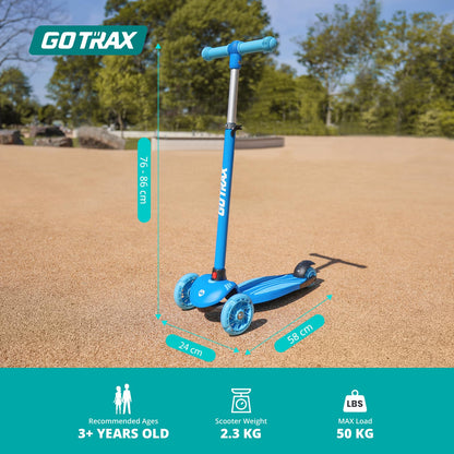 Gotrax KS1 Kids Kick Scooter, LED Lighted Wheels and 3 Adjustable Height Handlebars, Lean-to-Steer & Widen Anti-Slip Deck, 3 Wheel Scooter for Boys & Girls Ages 3+ and up to 50 Kg (Blue)