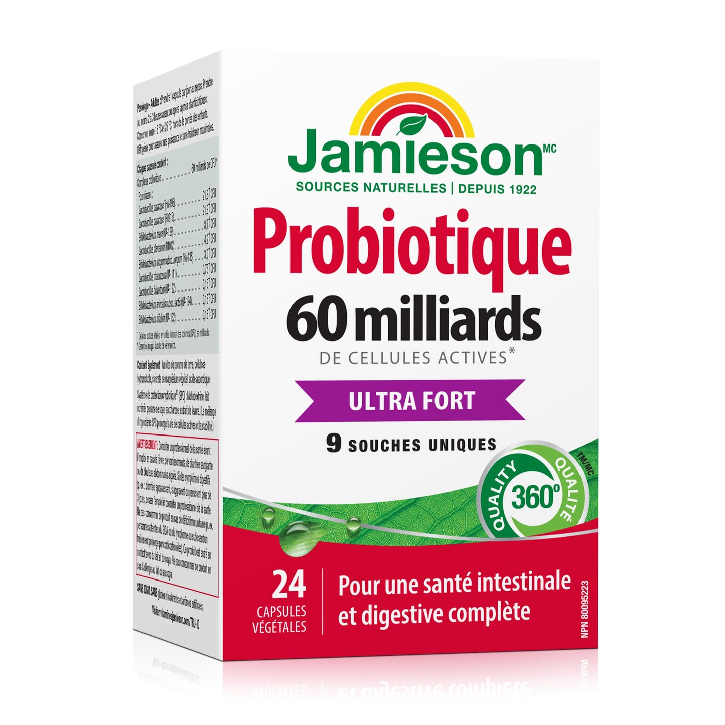 Jamieson Probiotic 60 Billion Active Cells, Ultra Strength, Supports Digestive Health and Intestinal Health. 9 Unique Strains, Including Lactobacillus and Bifidobacterium, Non-GMO, Gluten-Free, 24 Vegetarian capsules - Available at All In One Marketplace Canada