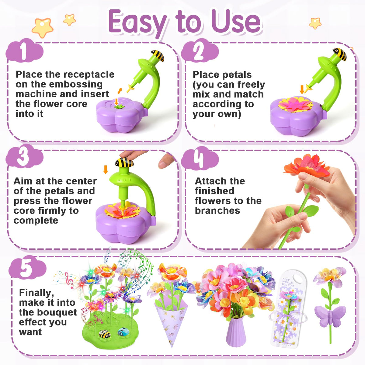 Fabric Flower Bouquets Toys, DIY Arts and Crafts Kit Toys for Kids Ages 4-8, Preschool Educational Activity Toy, Toddler Girls Christmas Birthday gifts for 4 5 6 7 8 Year Old Girl 🍁 All In One Marketplace Canada