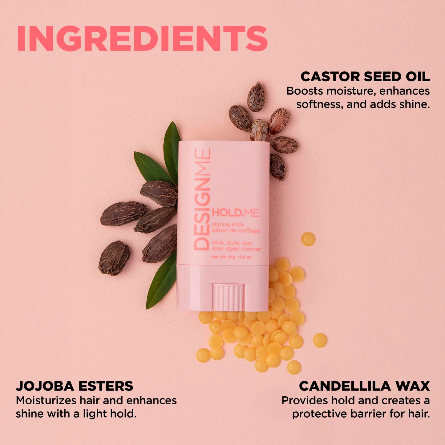 Design.Me HOLD.ME Styling Stick | Vegan Hair Wax Stick for Women | Controls Frizz, Tame Flyaways & Smooths Hair | With Long-Lasting Hold - Available at All In One Marketplace Canada