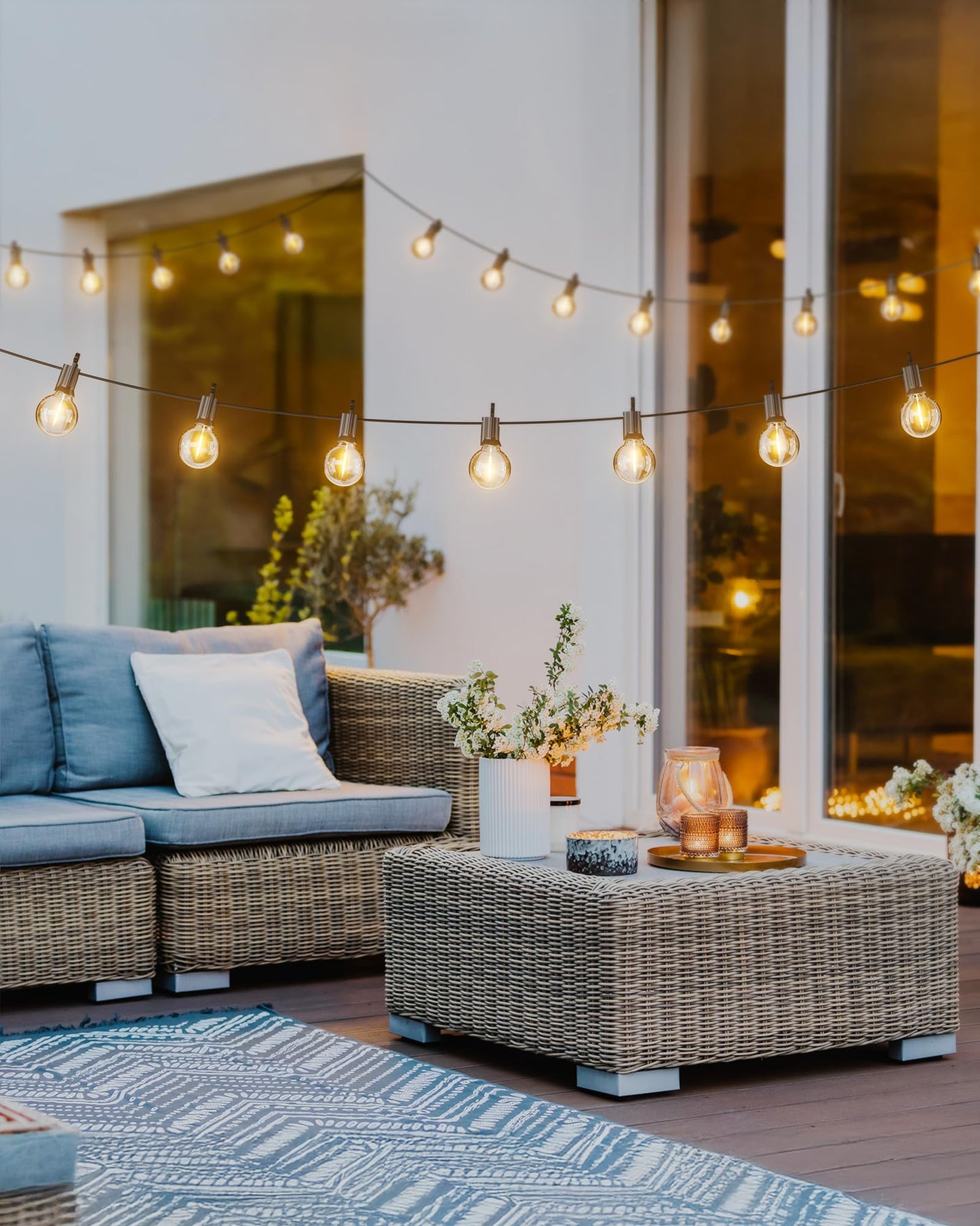 Outdoor String Lights 25 Feet G40 Globe LEDs Patio Lights with 13 Edison LED Bulbs(1 Spare), Waterproof Connectable Hanging Light for Backyard Porch Balcony Party Decor, E12 Socket Base, Black