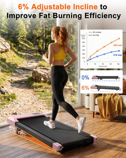 Lacuffy Walking Pad with 6% Incline, No-Assembly Under Desk Treadmill, 2.5 HP Quiet Motor, APP & Remote Control, LED Display, 306 lbs Capacity for Home/Office