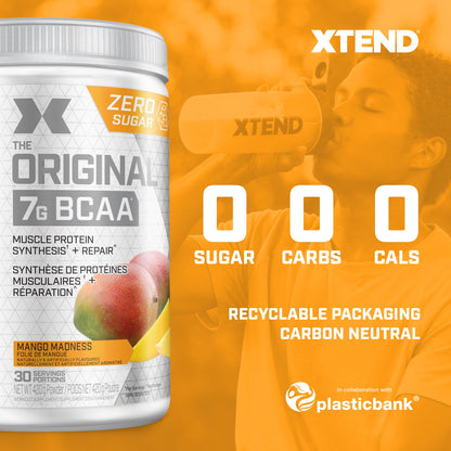 Scivation XTEND Original BCAA Powder - Sugar-Free Muscle Recovery with 7g BCAA, 2.5g L-Glutamine - Mango Madness, 30 Servings Scivation