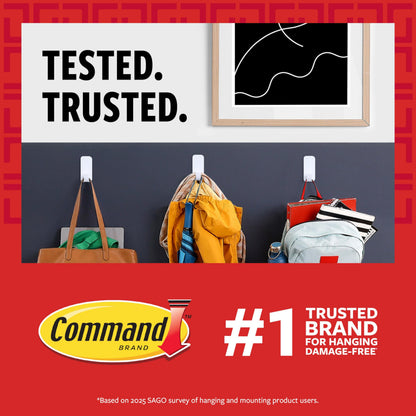 Command Large Utility Hooks, Damage Free Hanging Wall Hooks with Adhesive Strips, No Tools Wall Hooks for Hanging Back to School Dorm Organizers, 7 White Hooks and 12 Command Strips
