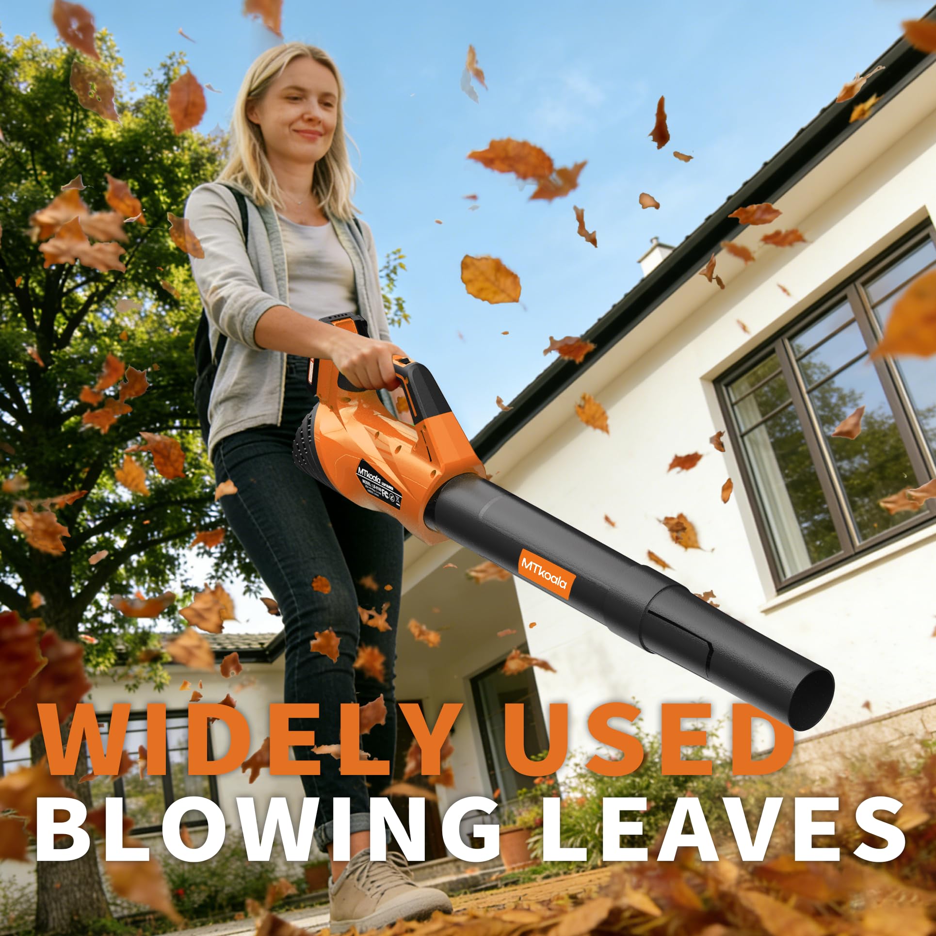 2026 Upgrade Leaf Blower, Leaf Blower Cordless with 2*2.6AH Batteries and Fast Charger, 450CFM &150MPH and 2 Speed Mode, Lightweight Electric Leaf Blowers for Lawn,Yard, Leaves, Dust,Snow Care(Orange)