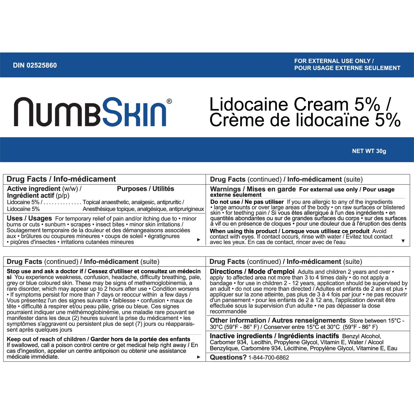 Numbskin Tattoo Numbing Cream | 5% Lidocaine Topical Anesthetic Cream | Maximum Strength Fastest Acting Pain Relieving Cream with Vitamin E, 30g (1 Tube) - Available at All In One Marketplace Canada