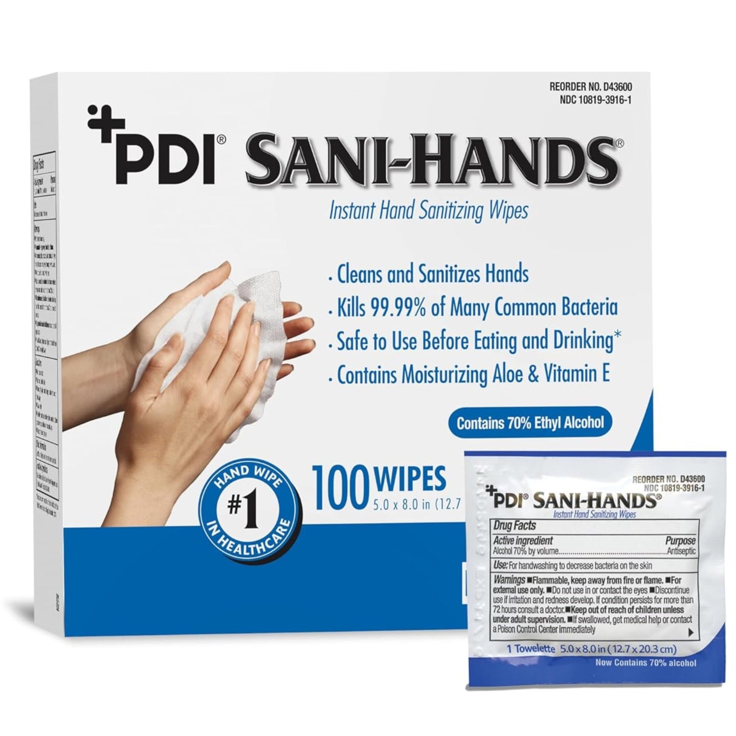 Sani-Hands Hand Sanitizer Wipes, Ethyl Alcohol Wipes Individually Wrapped with Aloe and Vitamin E, Hand Sanitizer Travel, Home, Outdoor Use, 5 in x 8 in, 100 Wipes, 1 Pack - Available at All In One Marketplace Canada