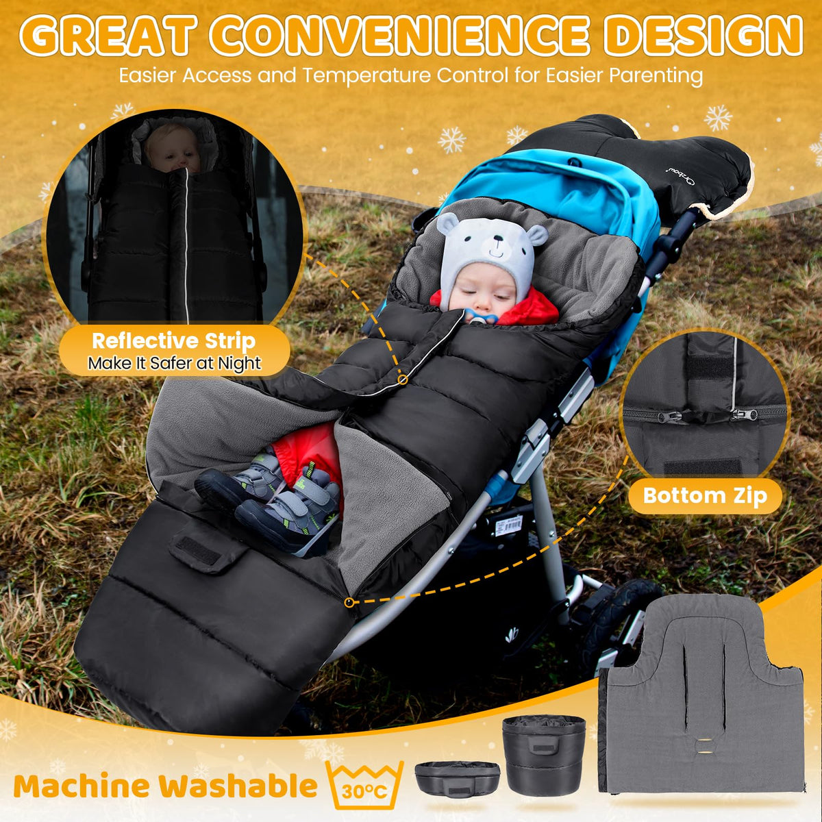 Orzbow Stroller Bunting Bag with Extended Footmuff, Weather-Proof, Warm 🍁 All In One Marketplace Canada