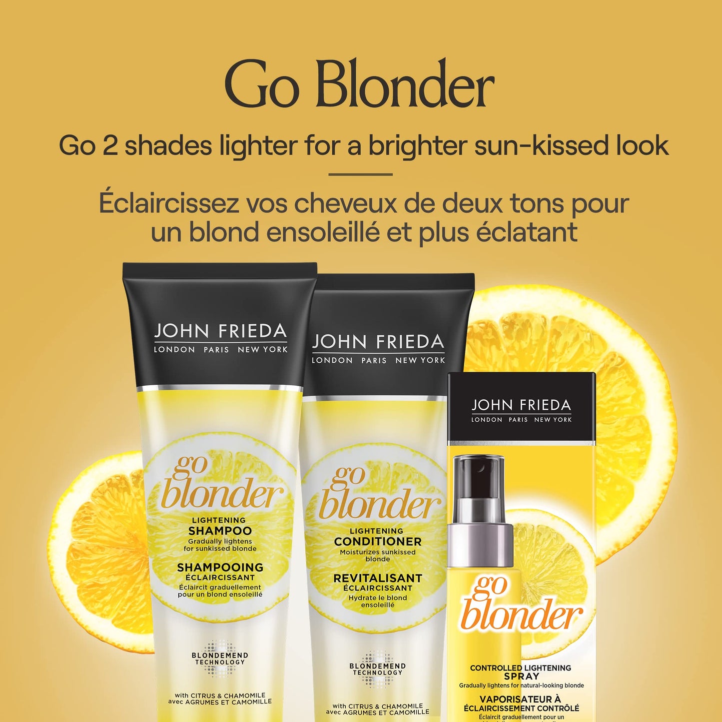 John Frieda Go Blonder Duo for Blondes, Lightening Shampoo and Conditioner, Gradually lightens and brightens natural, colour-treated and highlighted blonde hair, peroxide and ammonia free. Packaging May Vary 🍁 All In One Marketplace Canada