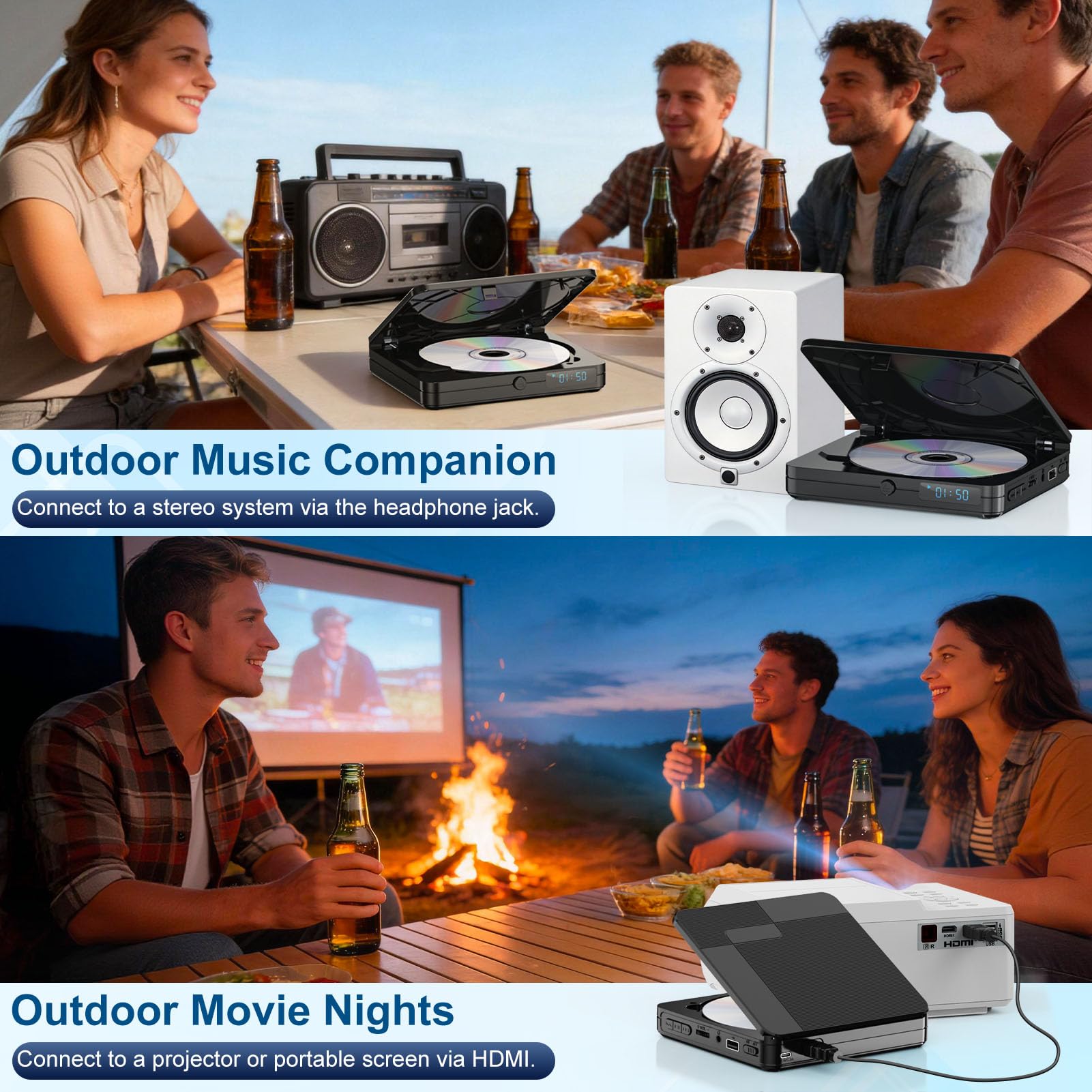 Homlab Mini DVD Player with Remote Control - All Region Free 1080P HD Small Compact CD DVD Player for Smart TV & Projector, Features HDMI Output, Headphone Jack, USB 2.0 Input, PAL/NTSC Support Homlab