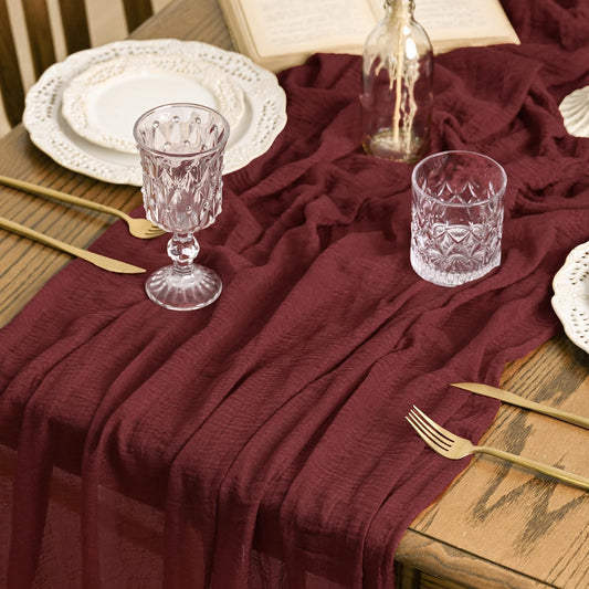 Artoid Mode Boho Cheesecloth Gauze Burgundy Wedding Table Runner, 300 cm Seasonal Fabric Kitchen Dining Holiday Table Decor for Home Party Indoor 🍁 All In One Marketplace Canada
