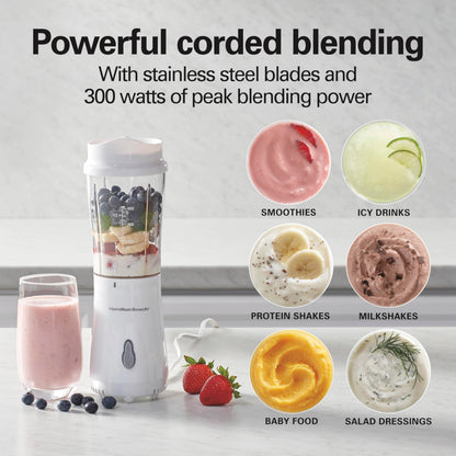 Hamilton Beach Personal Blender for Smoothies & Protein Shakes, Portable Single Serve Blender with 2 Travel Jars & Lids, 14 oz BPA-Free Cups, Stainless Steel Blades, 300W, White, 51102G 🍁 All In One Marketplace Canada
