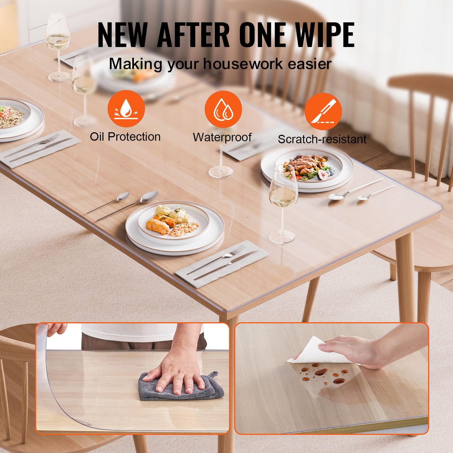 VEVOR Plastic Table Cover, 40 x 60 Inch 2.0 mm Thick Clear Table Protector, Rectangle PVC Desk Mat, Waterproof & Easy Cleaning Desk Pad Tablecloth, for Office Dresser Dining Room Table Night Stand VEVOR