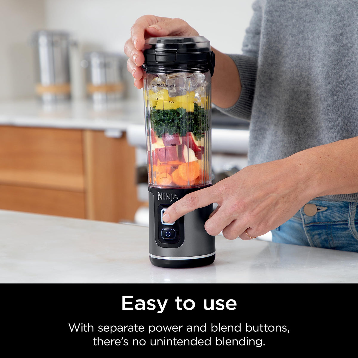 Ninja Blast Portable Blender, Cordless, 18oz. Vessel, Personal Blender for Shakes & Smoothies, BPA Free, Leakproof Lid, USB-C Rechargeable, Black, BC151BKC (Canadian Version)
