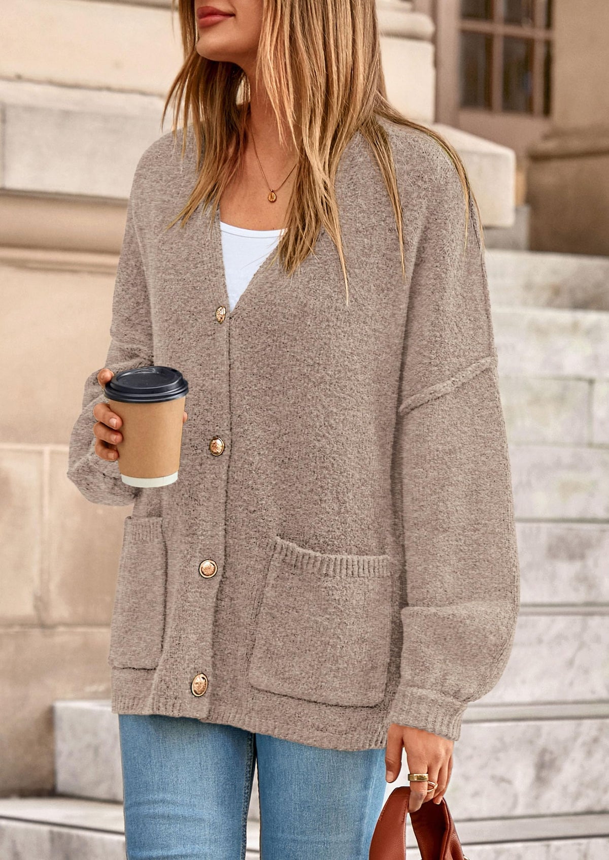 PRETTYGARDEN Oversized Chunky Cardigan Sweaters for Women Light Khaki,M 🍁 All In One Marketplace Canada