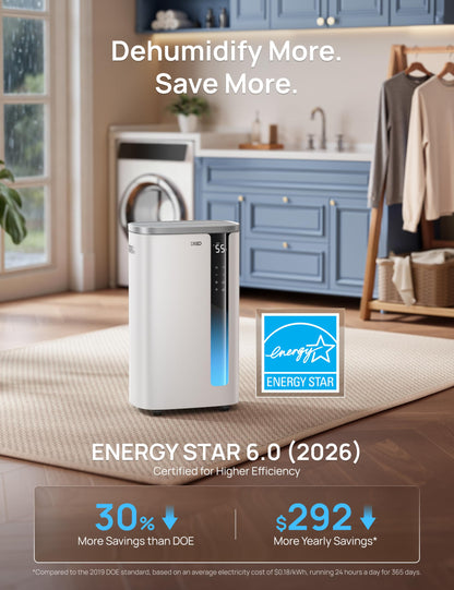 DREO 73 Pint Smart Dehumidifiers for Basements, Energy Star 6.0 Dehumidifier, Quiet 41dB, Auto Humidity Control, 3 Fan Speeds, 24H Timer, with Drain Hose, for Home up to 2000 Sq Ft, Bathroom & Bedroom DREO