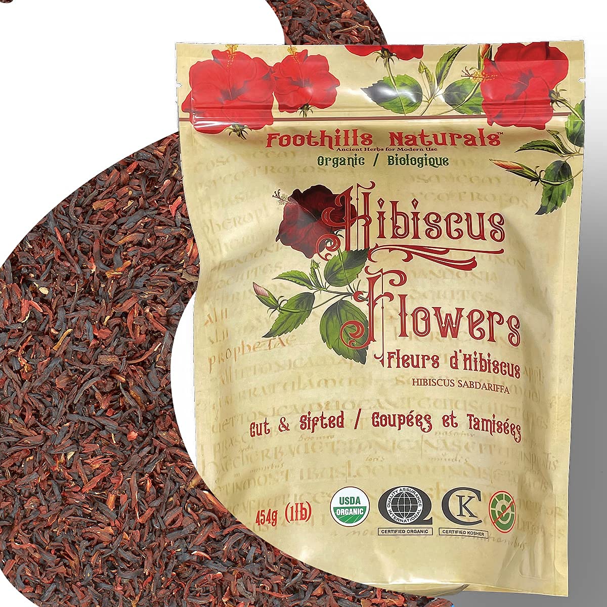 Foothills Naturals Organic Hibiscus Flowers - 1 lb Cut & Dried, 200+ Cups