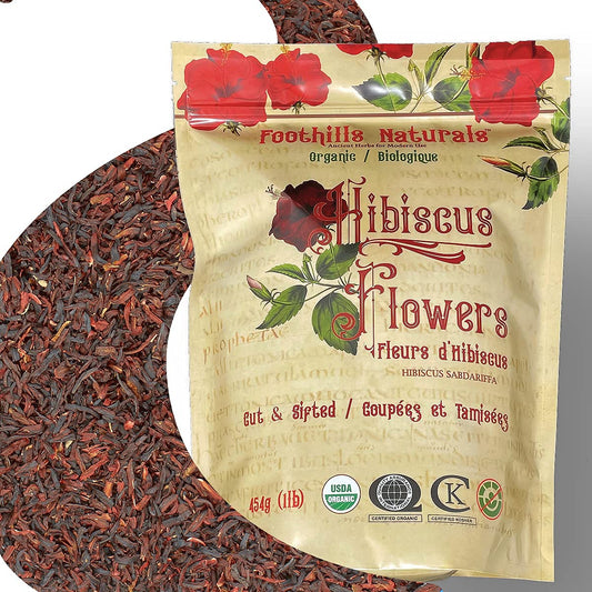 Foothills Naturals Organic Hibiscus Flowers - 1 lb Cut & Dried, 200+ Cups