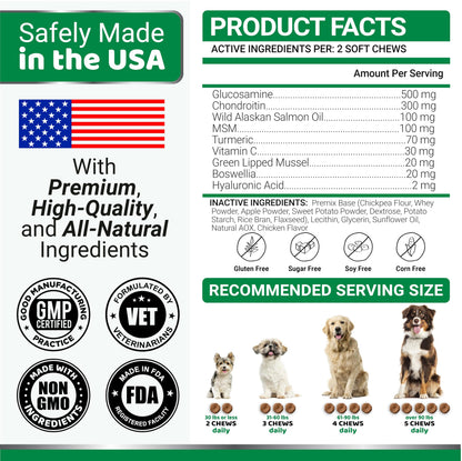 Glucosamine for Dogs - 170 Chews - Hip and Joint Supplement for Dogs - Glucosamine Chondroitin Chews - Joint Pain Relief Supplement with MSM - Advanced Health - Mobility Support - Made in USA