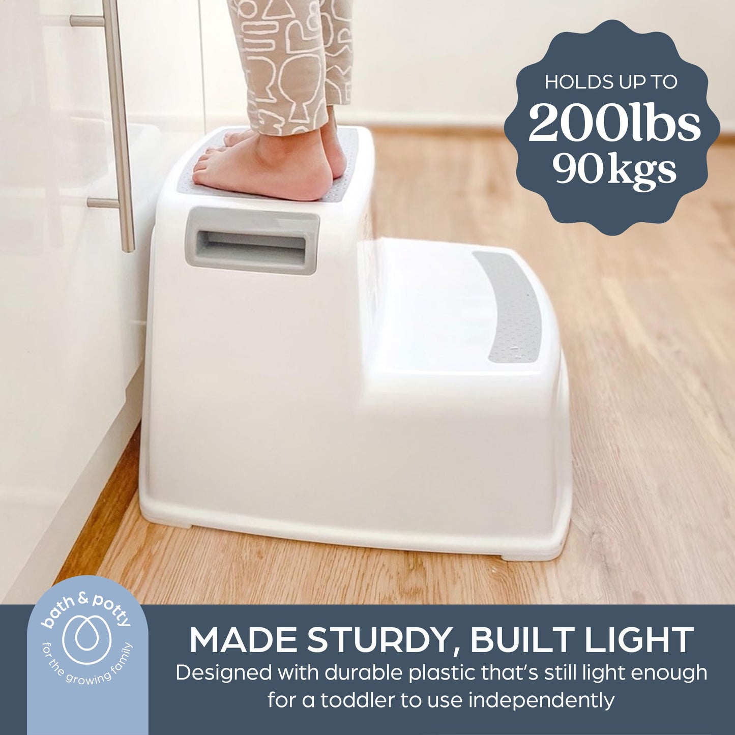 Dreambaby - 2 Up Toddler Step Stool With Non Slip Base, Kids Step Stool for Bathroom, Potty Training and Kitchen, Holds up to 175lbs - Grey & White
