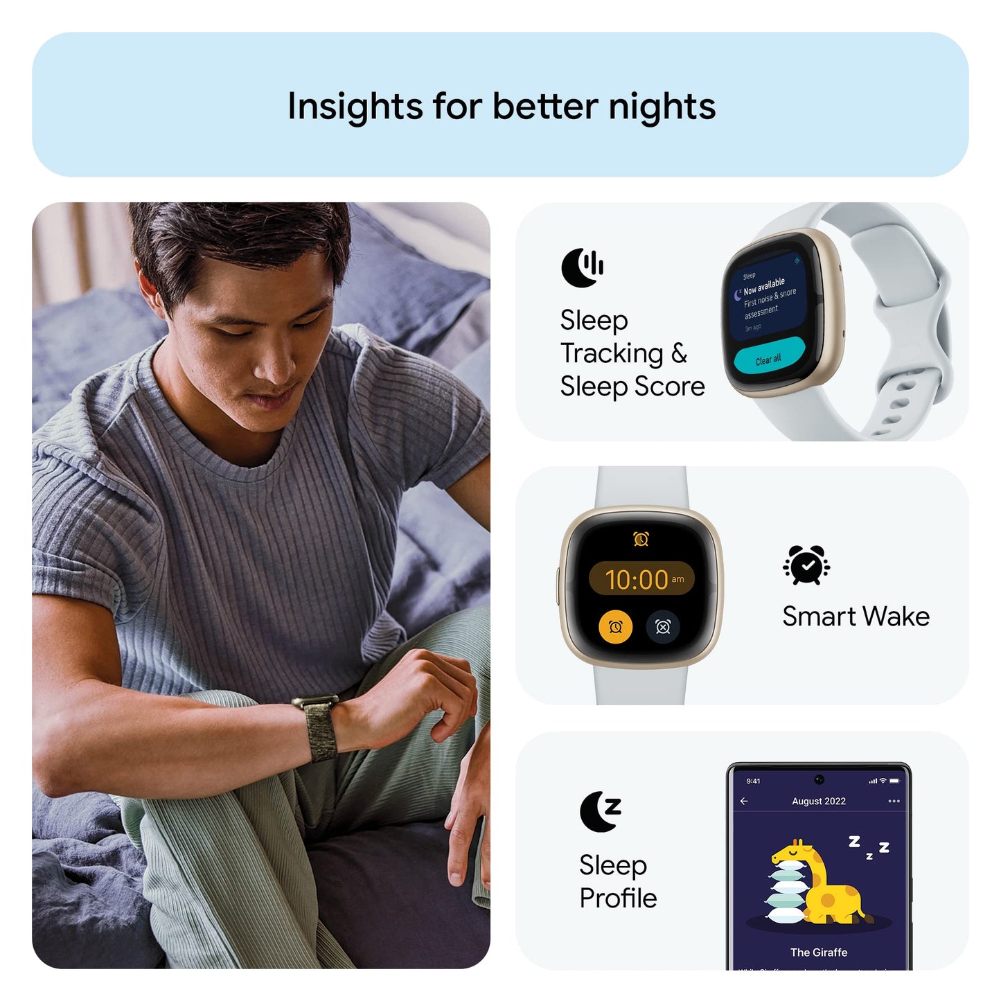 Google Fitbit Sense 2 - Health & Fitness Smartwatch - Blue Mist/Pale Gold Fitbit