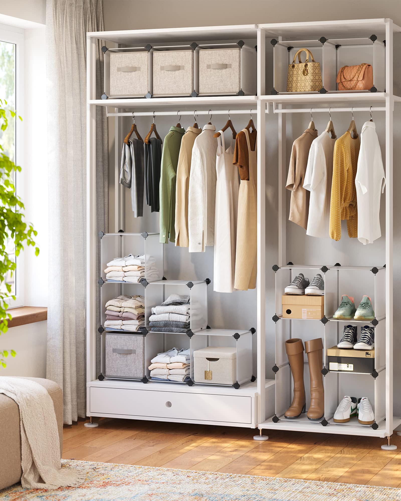 SONGMICS Cube Storage Organizer, 16 Cube Closet Organizers 48.4 x 12.2 x 48.4 Inches, White ULPC44L SONGMICS